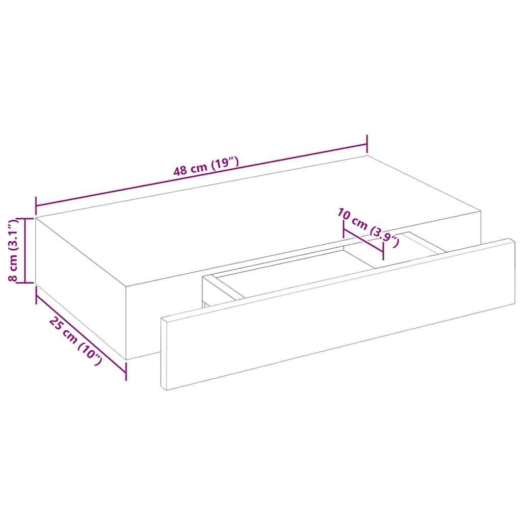 Mensola per Pareti Bianca in MDF con 1 Cassetto per Libri/DVD | homemem39