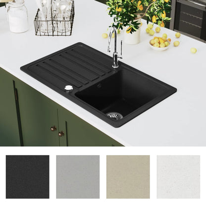 Lavandino Cucina Granito Singolo Scolapiatti Reversibile Nero | homemem39
