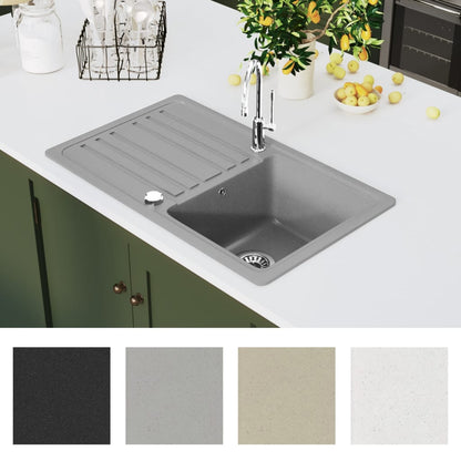 Lavandino cucina granito singolo con scolapiatti reversibile grigio - homemem39