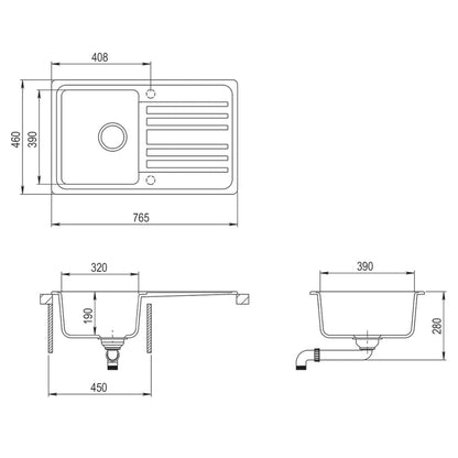 Lavandino cucina granito singolo con scolapiatti reversibile grigio