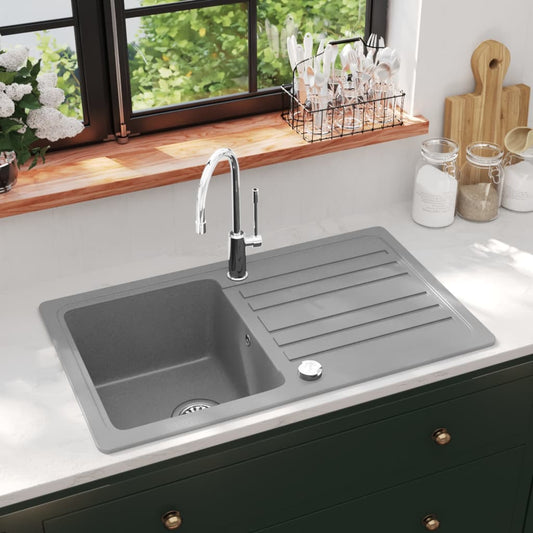 Lavandino cucina granito singolo con scolapiatti reversibile grigio