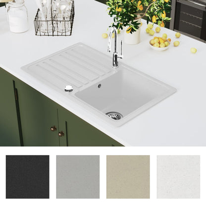 Lavandino cucina granito lavello singolo scolapiatti reversibile bianco | homemem39