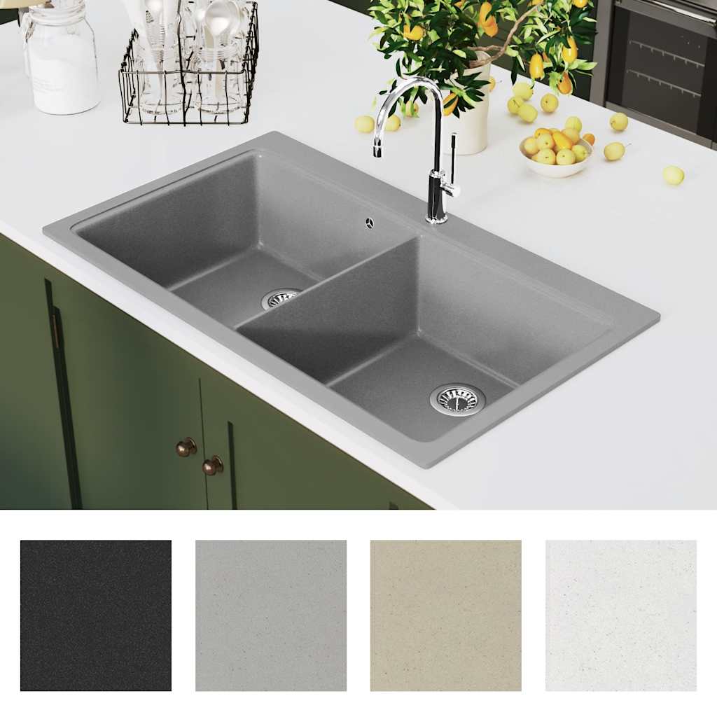 Lavandino cucina granito grigio lavello doppio con montaggio sopra | homemem39
