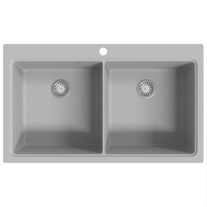 Lavandino cucina granito grigio lavello doppio con montaggio sopra | homemem39