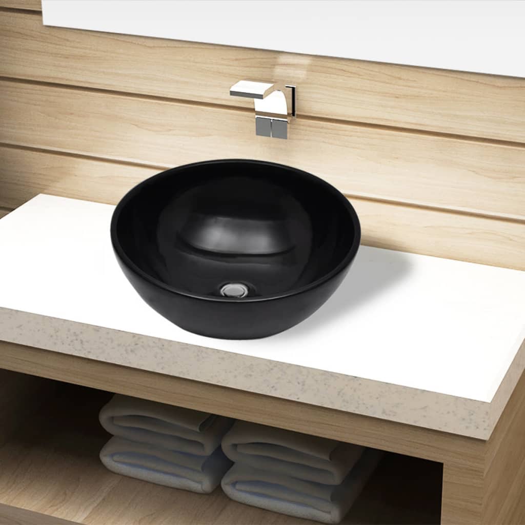 Lavandino da bagno in ceramica nera rotondo | homemem39