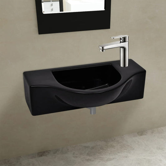 Lavandino Bagno in Ceramica Nera con Foro per Rubinetto - homemem39