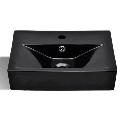 Lavandino Bagno Ceramica Nera Rettangolare e Foro di Trabocco | homemem39