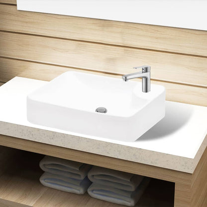 Lavandino Bagno in Ceramica Bianca con Foro per Rubinetto