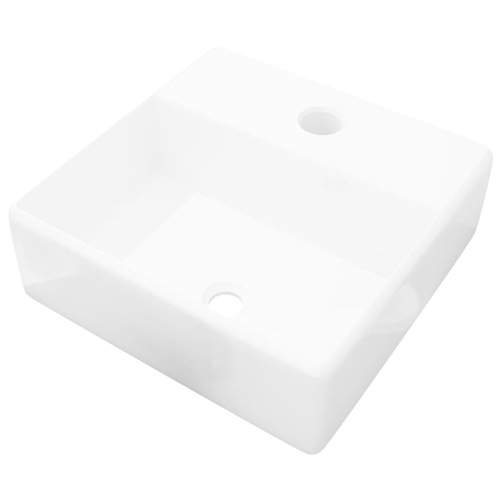 Lavandino Bagno in Ceramica Bianca Quadrato con Foro Rubinetto | homemem39