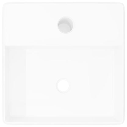 Lavandino Bagno in Ceramica Bianca Quadrato con Foro Rubinetto | homemem39