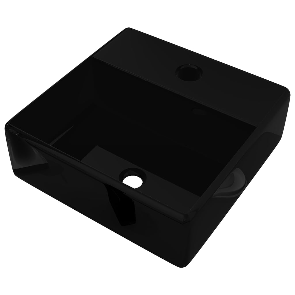 Lavandino Bagno in Ceramica Nera Quadrato con Foro per Rubinetto | homemem39