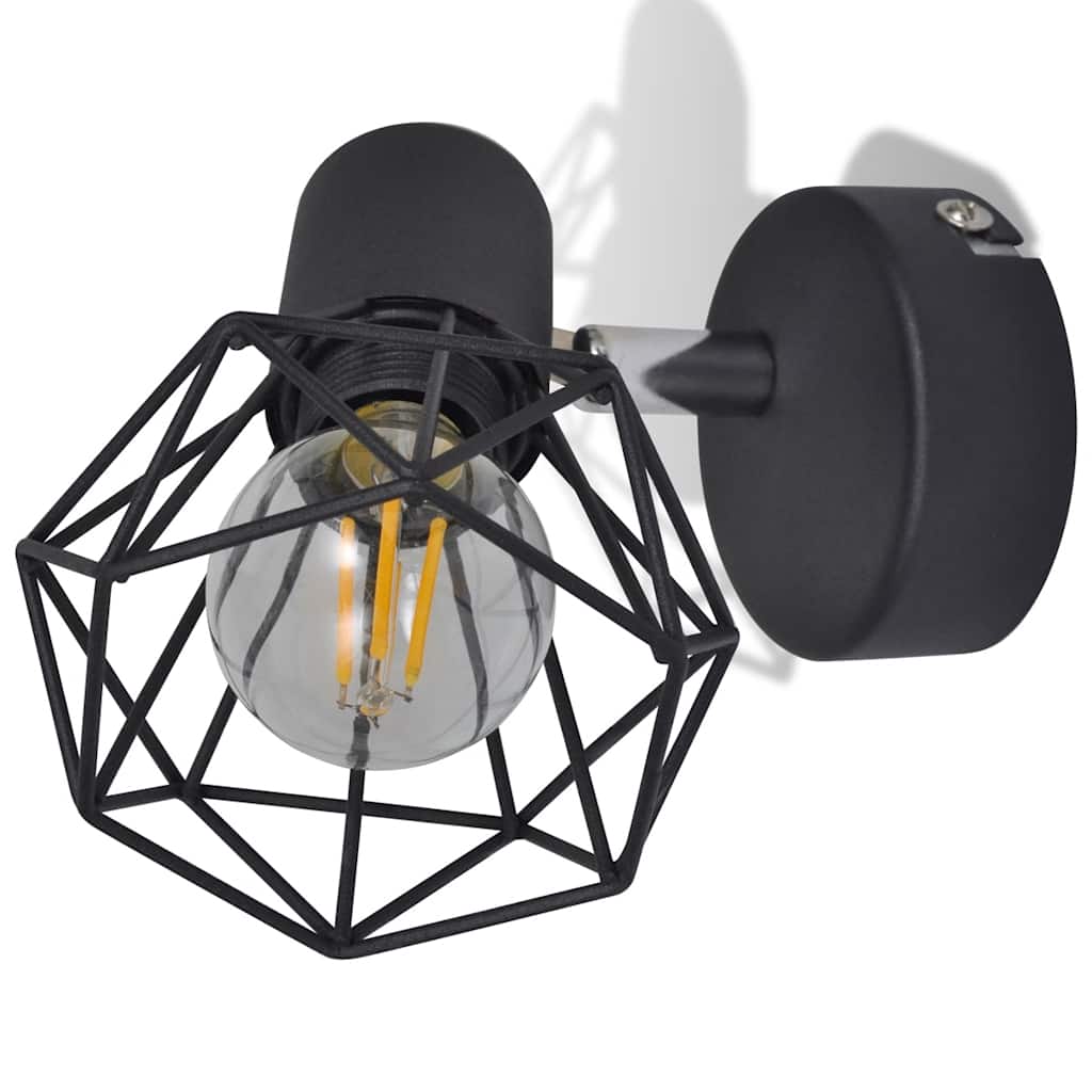 Set 2 Applique con Rete in Stile Industriale Nero Lampadina LED - homemem39