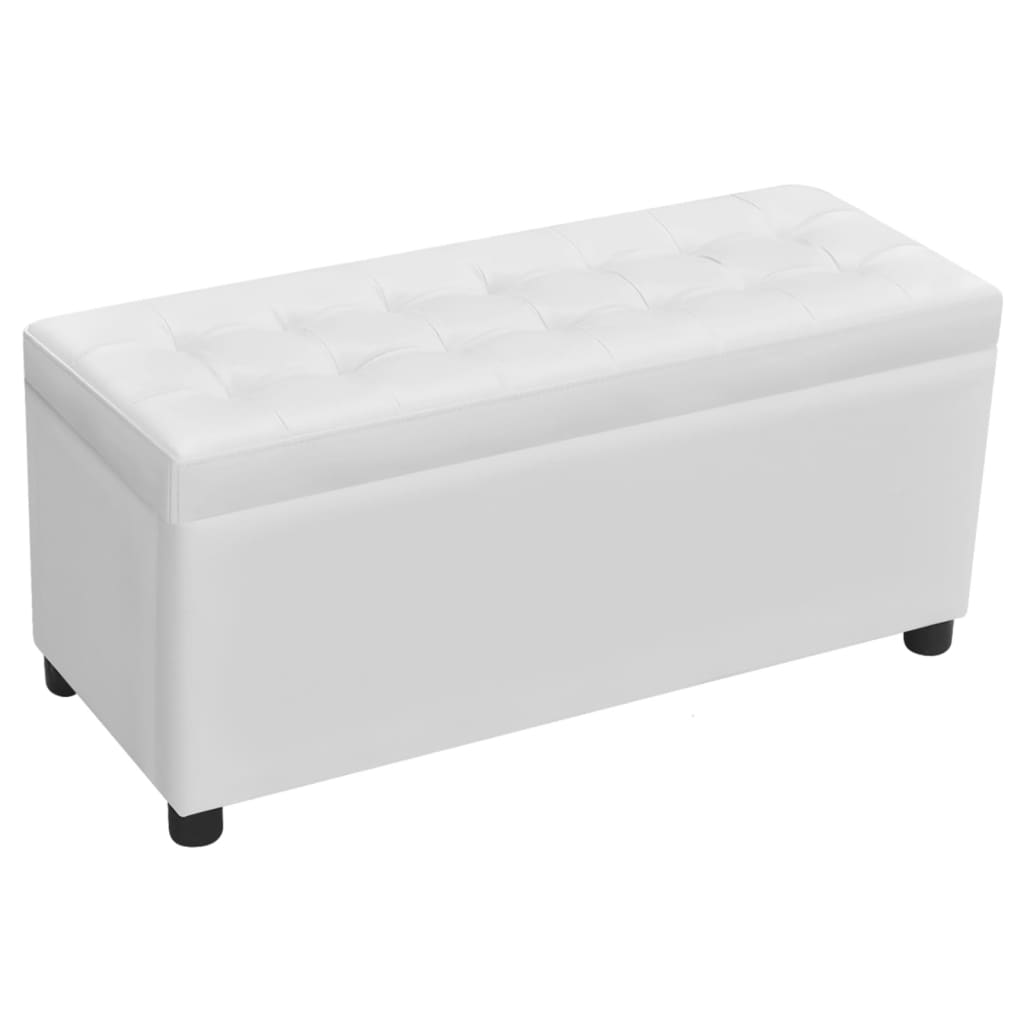 Sgabello con Contenitore in Pelle Artificiale Bianco - homemem39