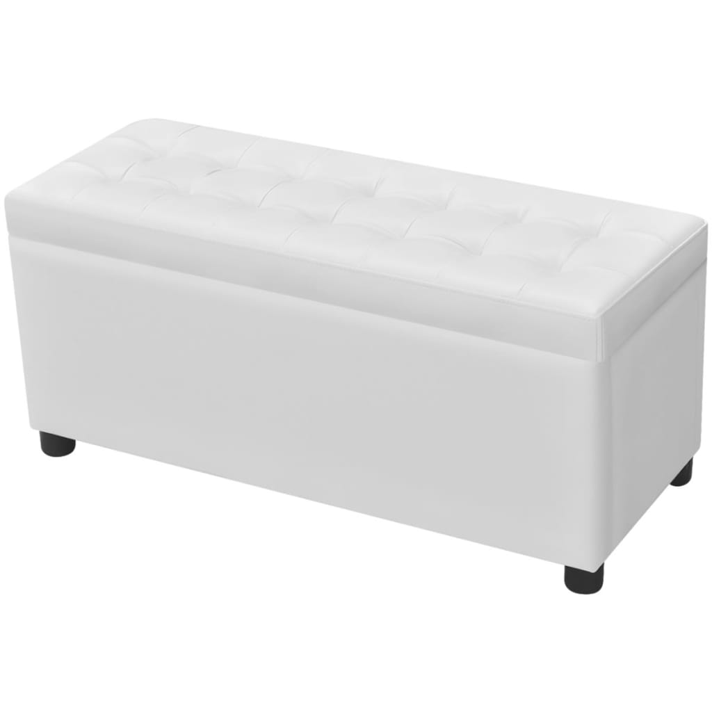 Sgabello con Contenitore in Pelle Artificiale Bianco - homemem39
