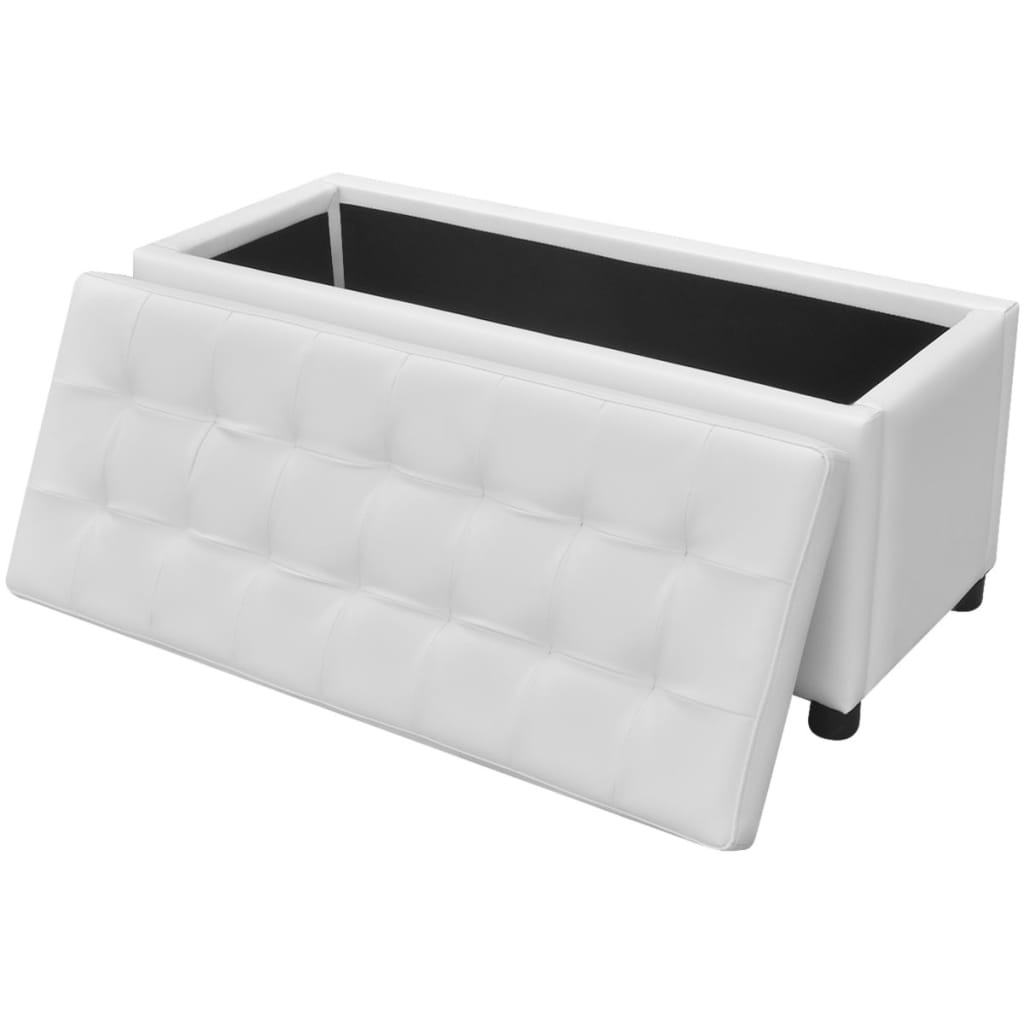 Sgabello con Contenitore in Pelle Artificiale Bianco - homemem39