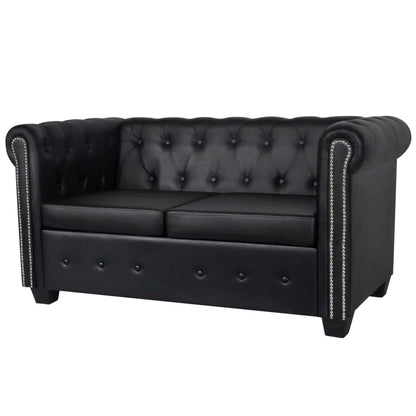 Divano Chesterfield a 2 Posti in Finta Pelle Nero