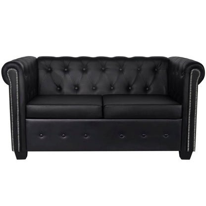 Divano Chesterfield a 2 Posti in Finta Pelle Nero