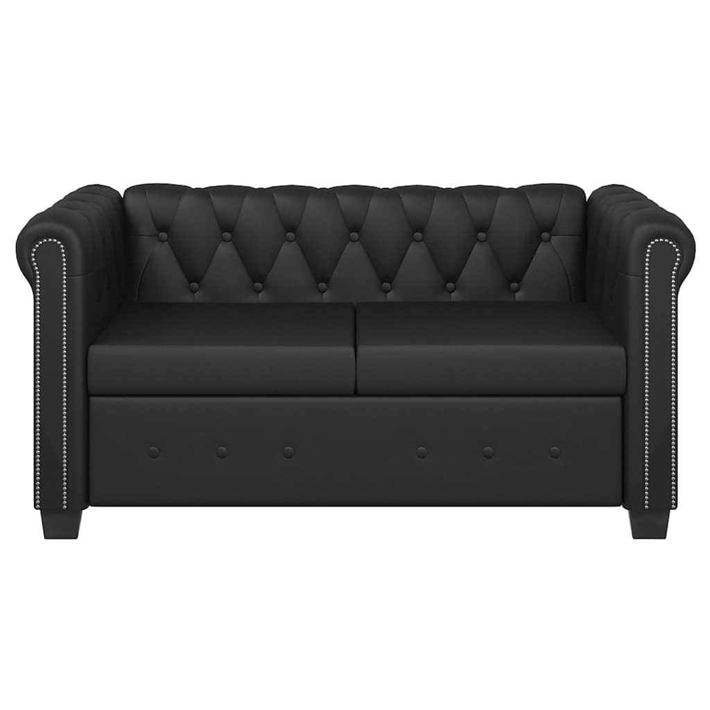 Divano Chesterfield a 2 Posti in Finta Pelle Nero