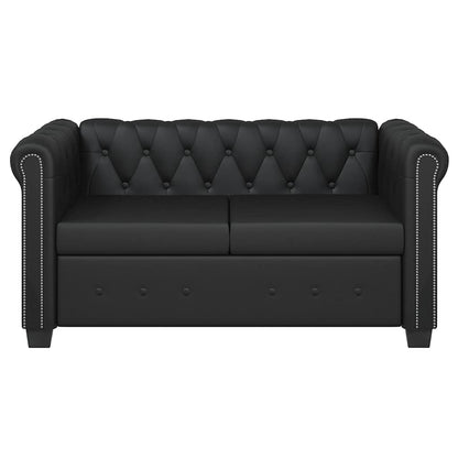 Divano Chesterfield a 2 Posti in Finta Pelle Nero
