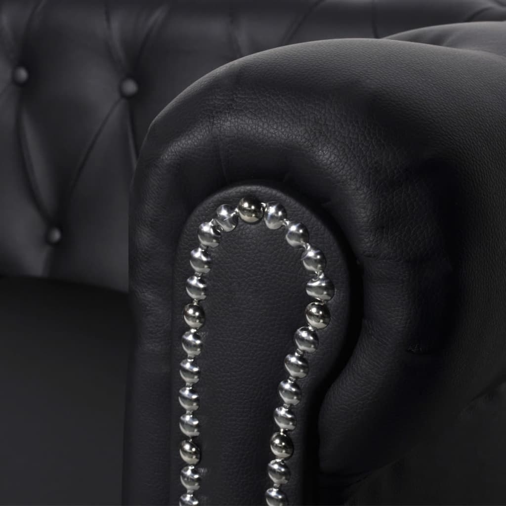 Divano Chesterfield a 2 Posti in Finta Pelle Nero