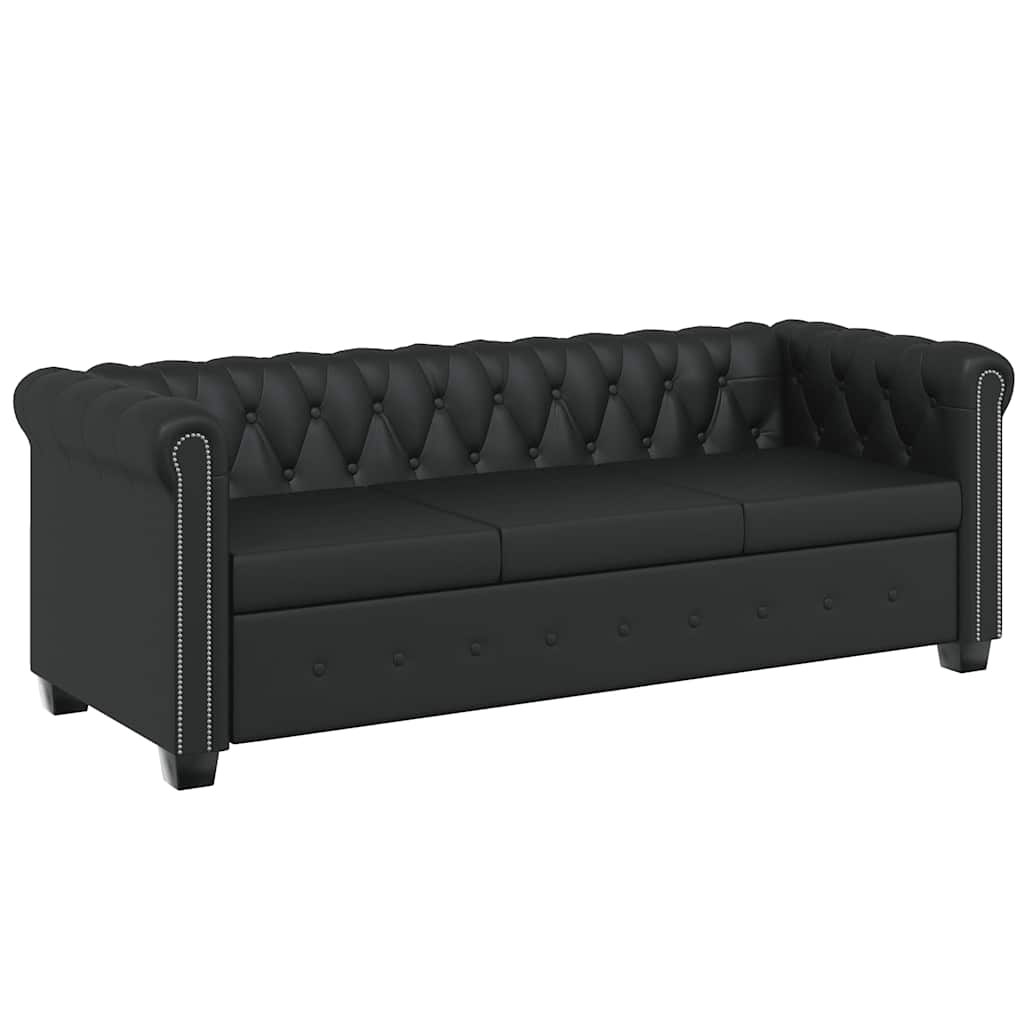 Divano Chesterfield a 3 Posti in Finta Pelle Nero