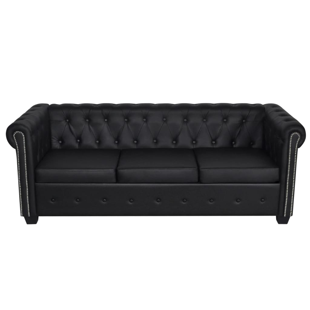 Divano Chesterfield a 3 Posti in Finta Pelle Nero