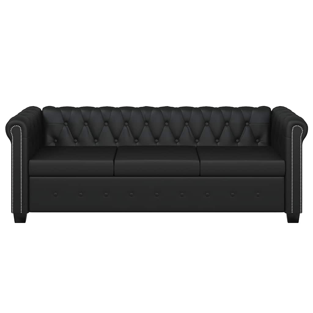 Divano Chesterfield a 3 Posti in Finta Pelle Nero