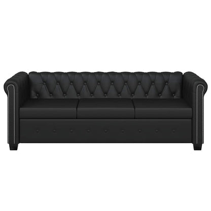 Divano Chesterfield a 3 Posti in Finta Pelle Nero