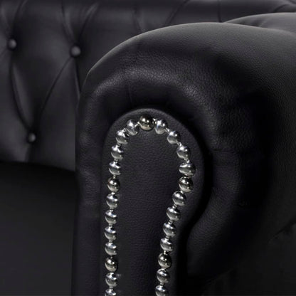 Divano Chesterfield a 3 Posti in Finta Pelle Nero