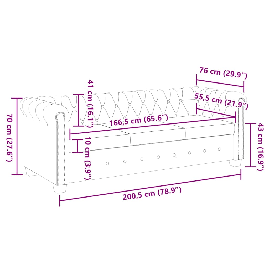 Divano Chesterfield a 3 Posti in Finta Pelle Nero - homemem39