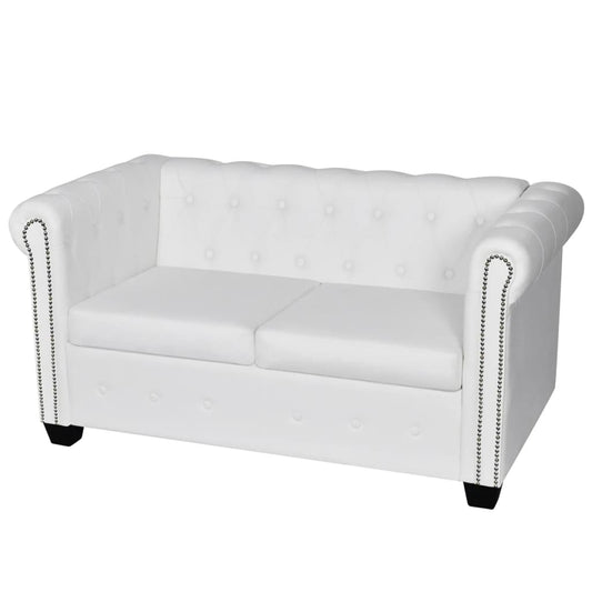 2 Seater Chesterfield Sofa in White Faux Leather