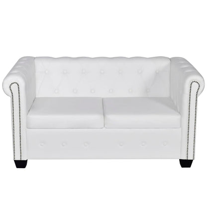 2-Sitzer-Chesterfield-Sofa aus weißem Kunstleder