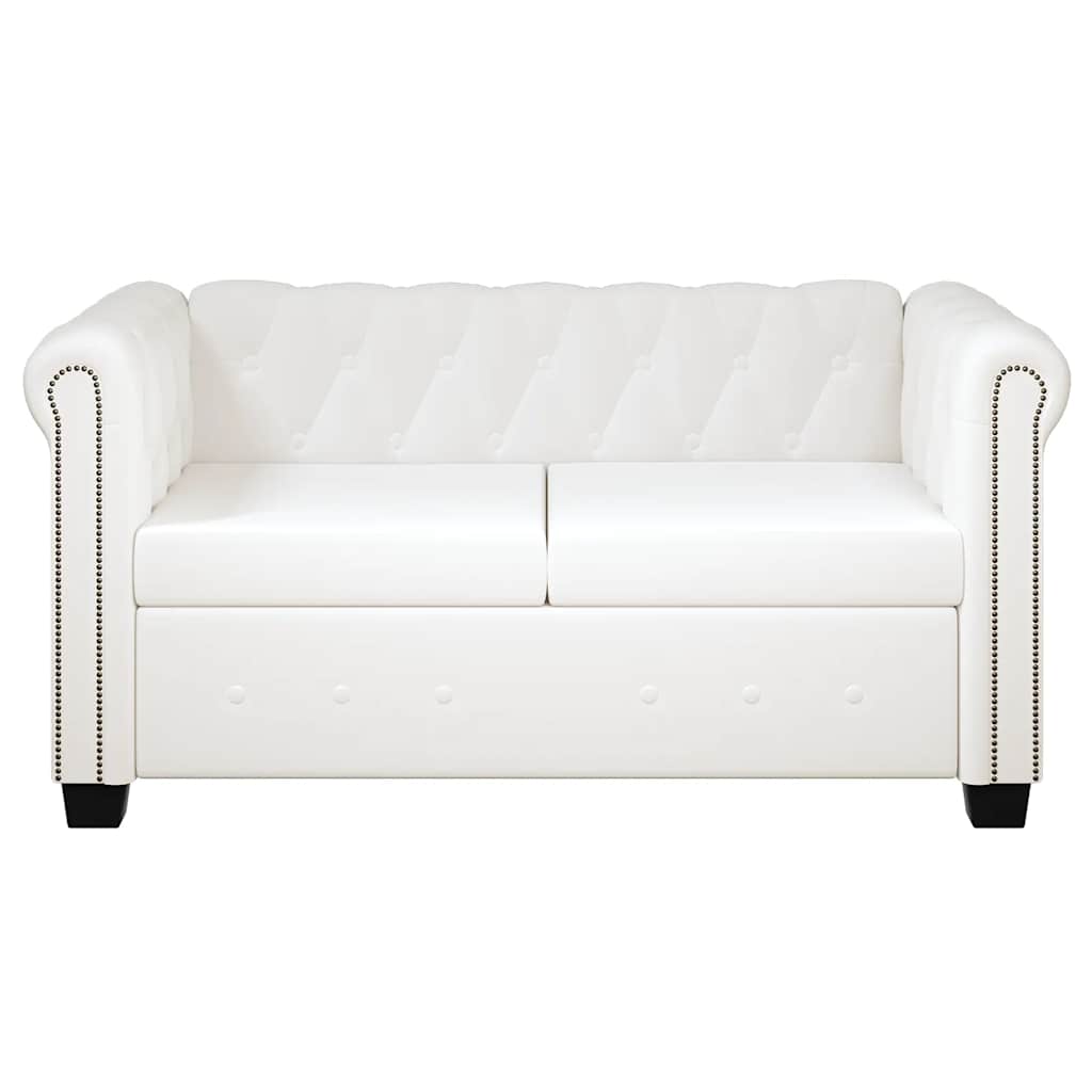 Divano Chesterfield a 2 Posti in Finta Pelle Bianco