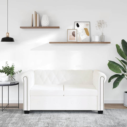 Divano Chesterfield a 2 Posti in Finta Pelle Bianco - homemem39