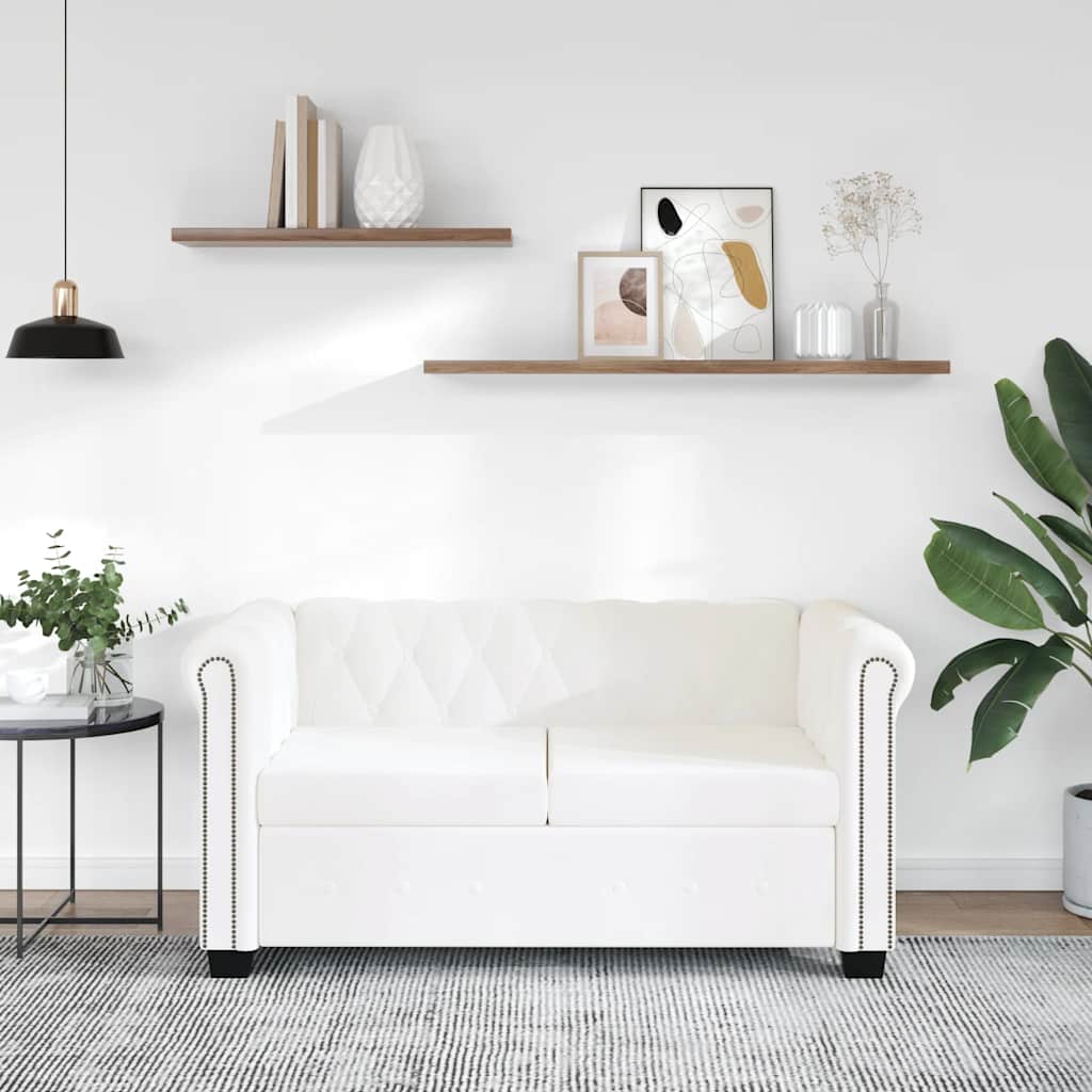 Divano Chesterfield a 2 Posti in Finta Pelle Bianco