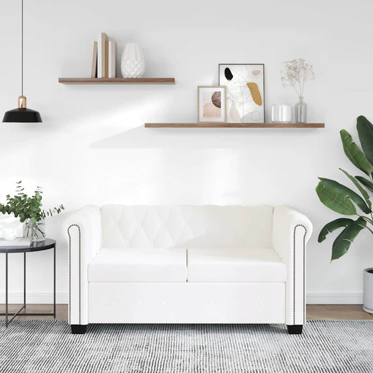 Divano Chesterfield a 2 Posti in Finta Pelle Bianco