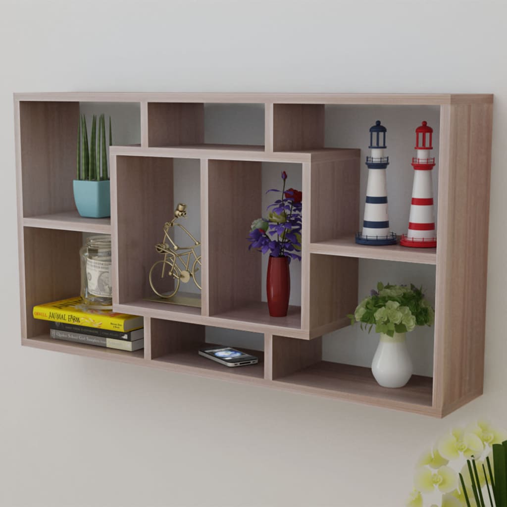 Espositore da Parete Pensile 8 Scomparti Color Rovere | homemem39
