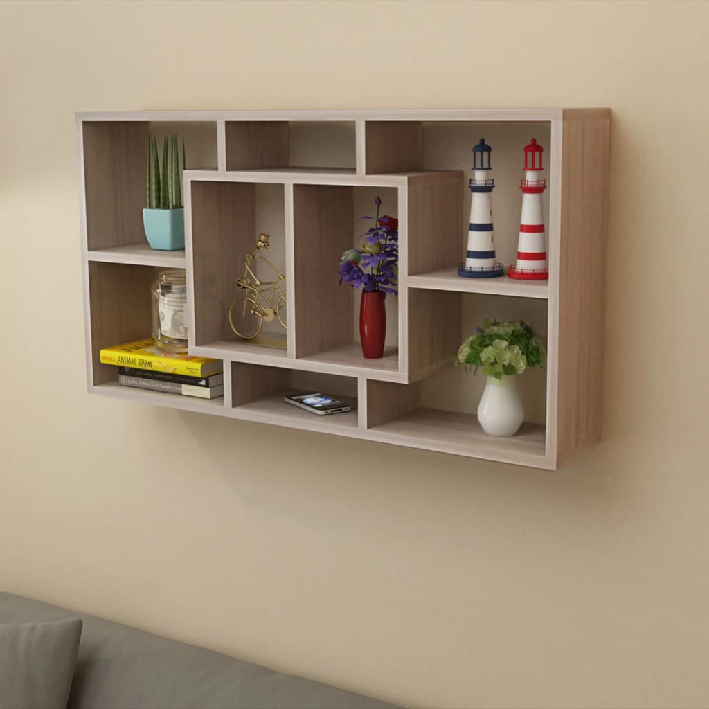 Espositore da Parete Pensile 8 Scomparti Color Rovere | homemem39