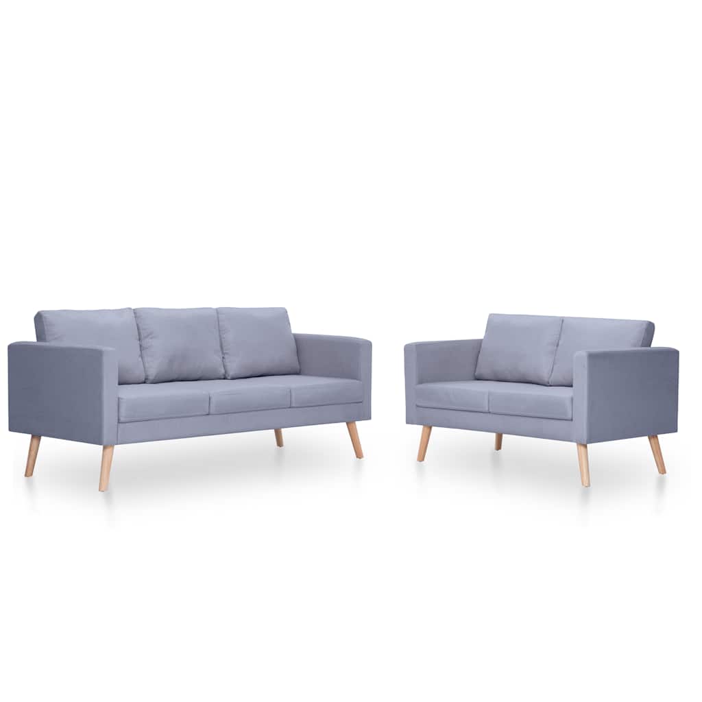Set Divani a 2 e a 3 Posti in Tessuto Grigio Chiaro
