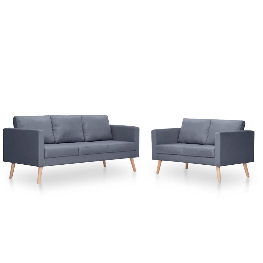 Set Divani a 2 e a 3 Posti in Tessuto Grigio Scuro