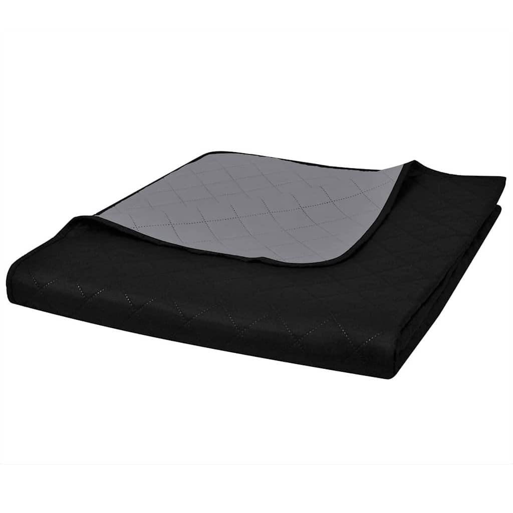Oboustranný prošívaný přehoz na postel černo-šedý 170 x 210 cm | homemem39