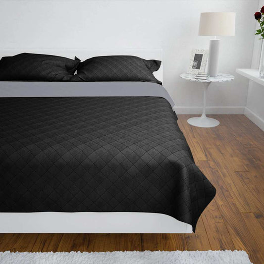 Oboustranný prošívaný přehoz na postel černo-šedý 170 x 210 cm | homemem39