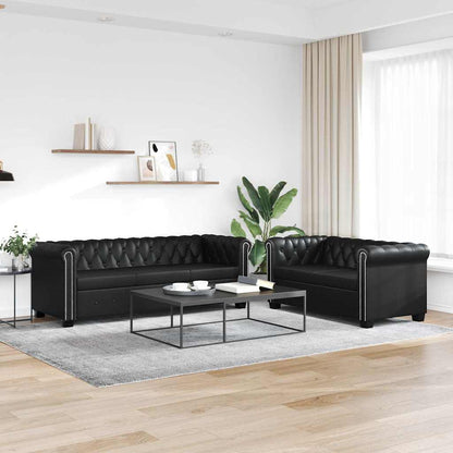 Divani Chesterfield a 2 Posti e a 3 Posti in Similpelle Nero - homemem39