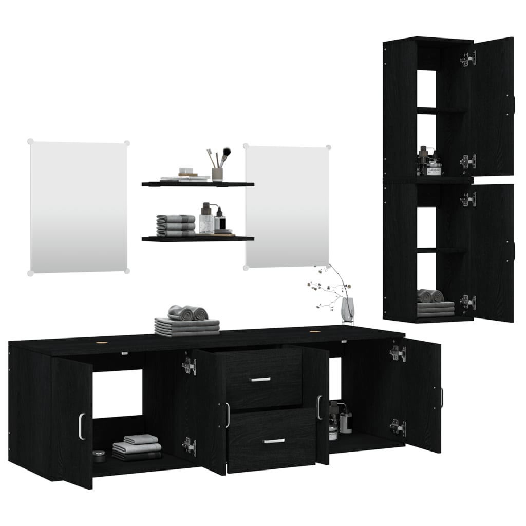 Set Mobili da Bagno 7 pz Nero in Legno Multistrato | homemem39