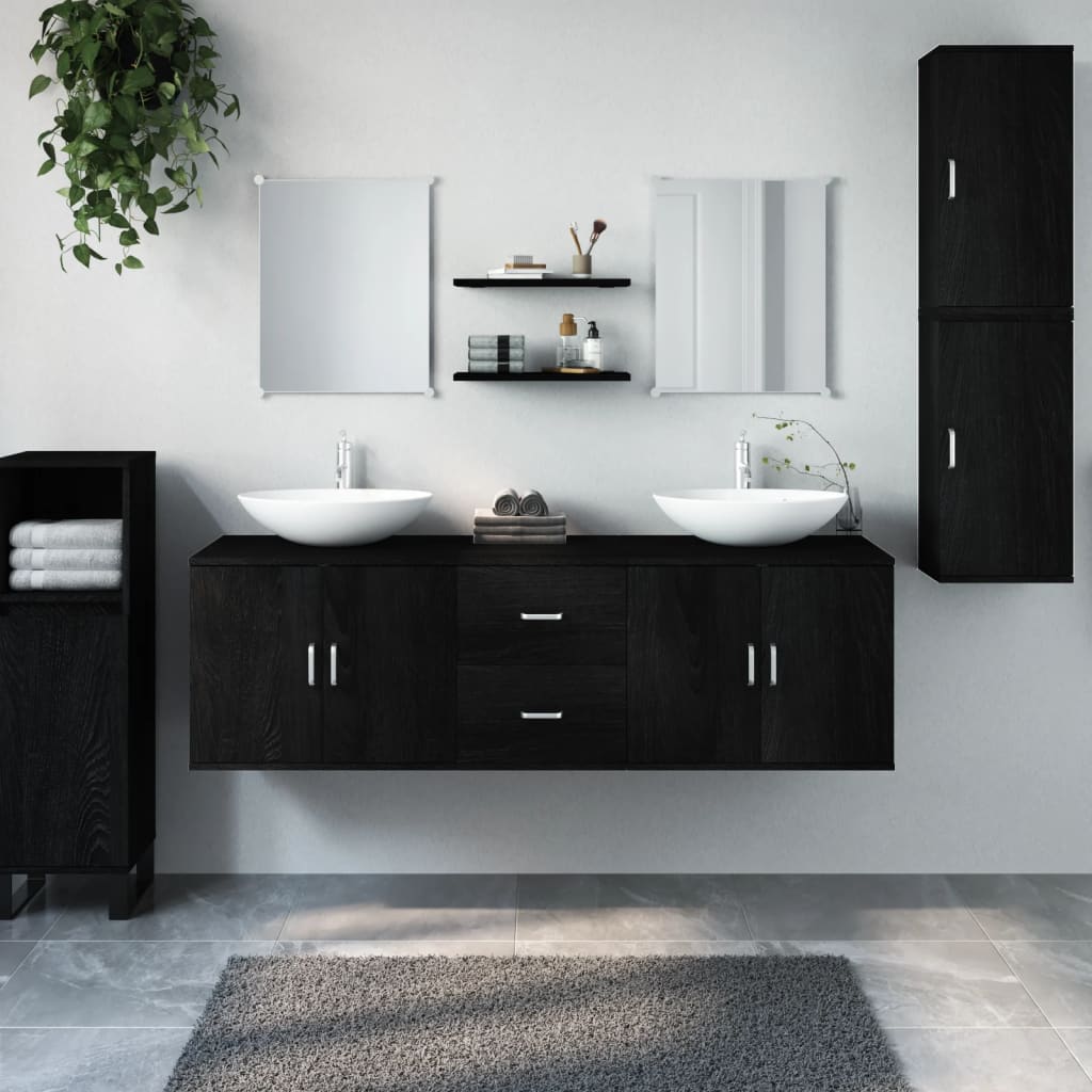 Set Mobili da Bagno 7 pz Nero in Legno Multistrato | homemem39