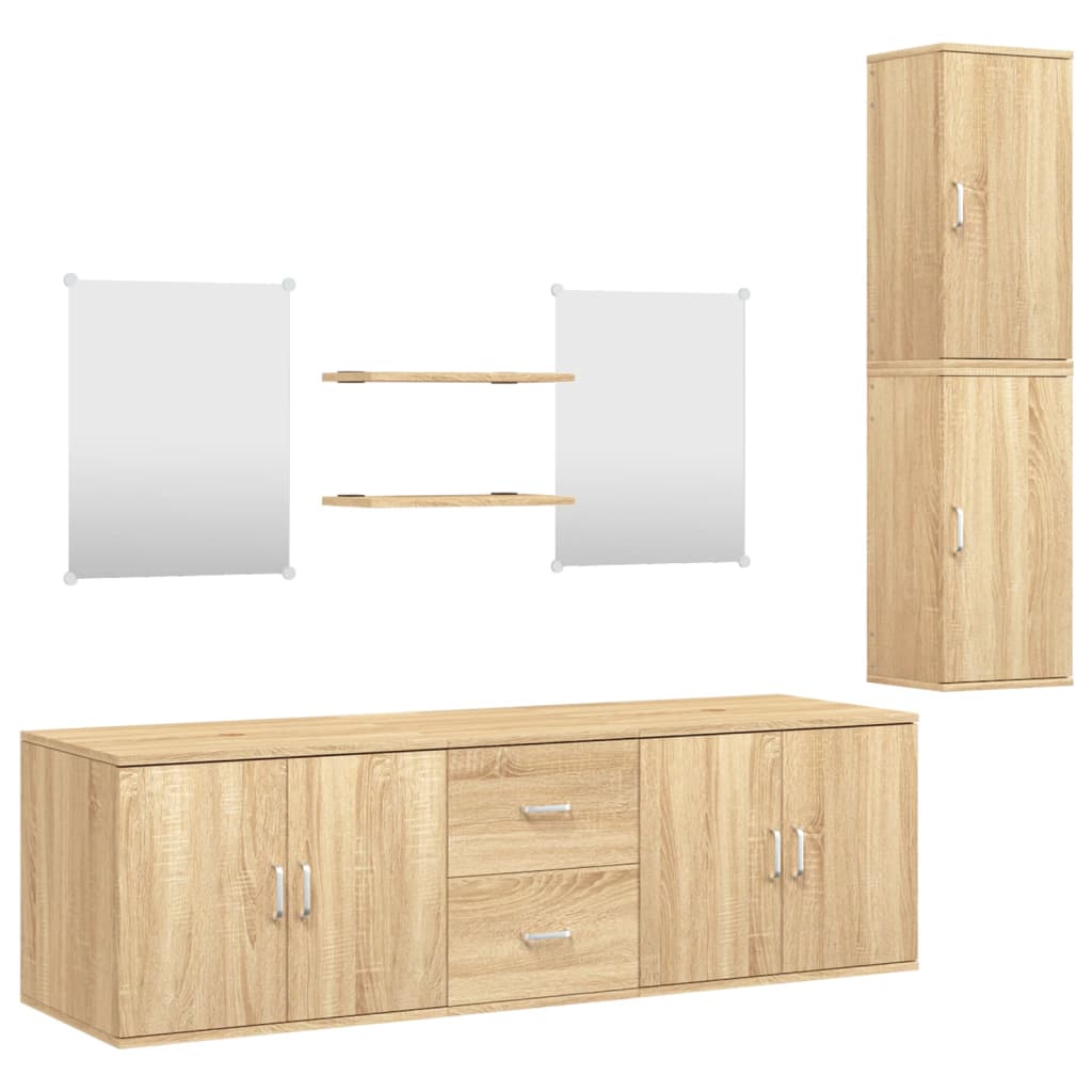 Set Mobili da Bagno 7 pz Rovere in Legno Multistrato | homemem39