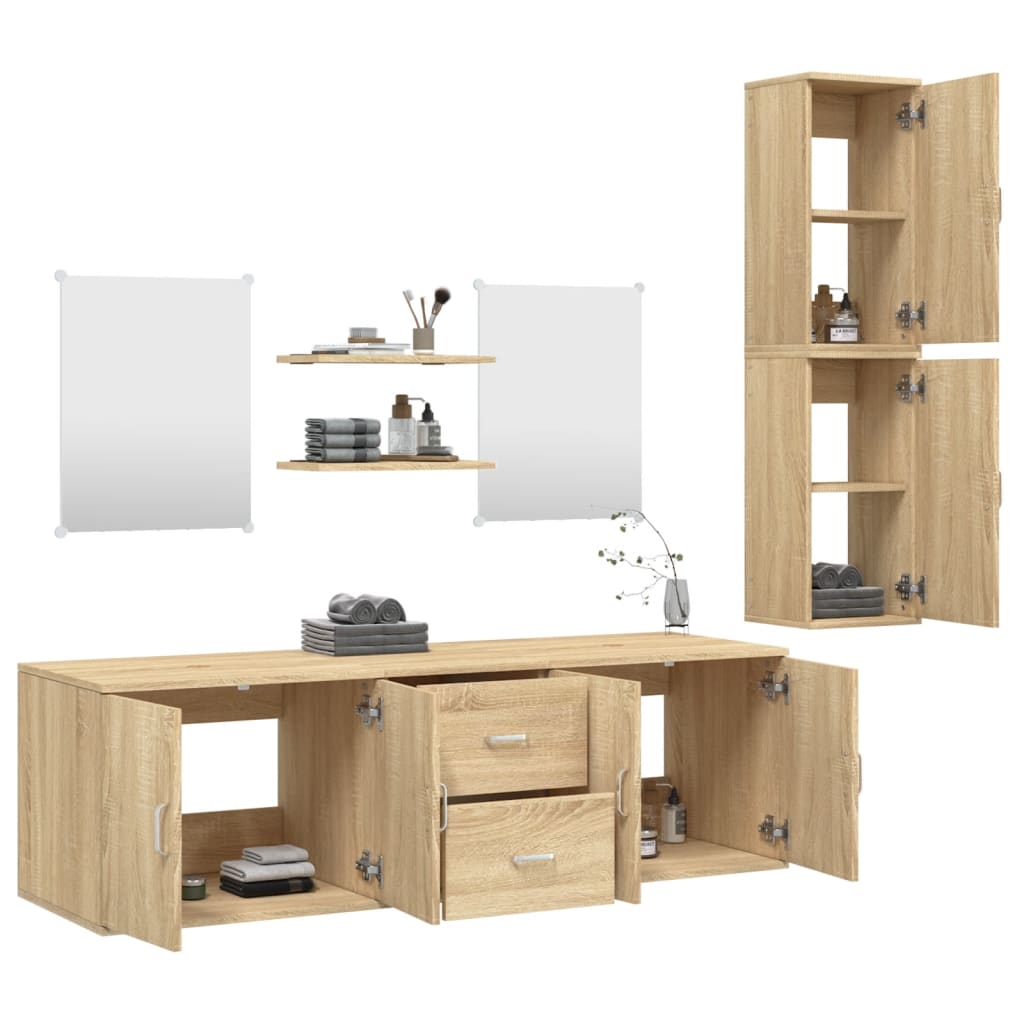 Set Mobili da Bagno 7 pz Rovere in Legno Multistrato | homemem39