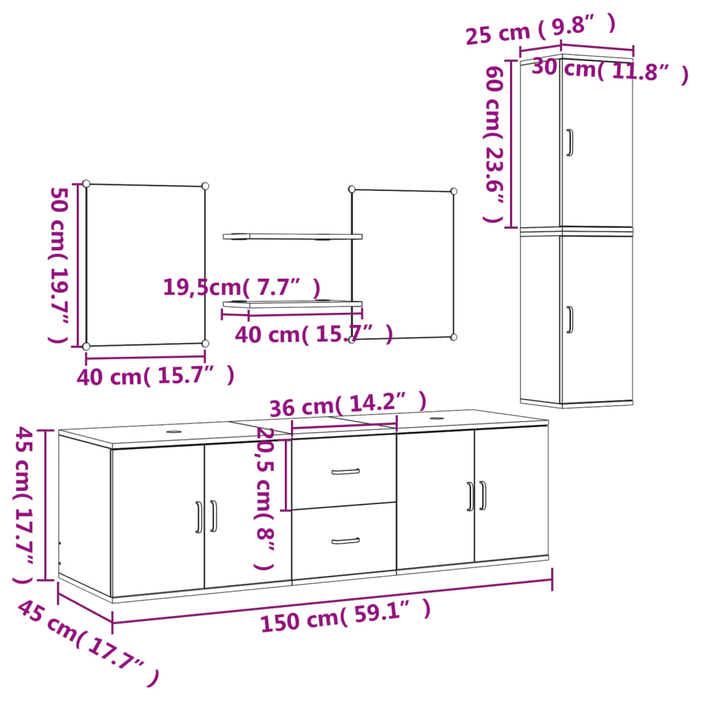 Set Mobili da Bagno 7 pz Rovere in Legno Multistrato | homemem39