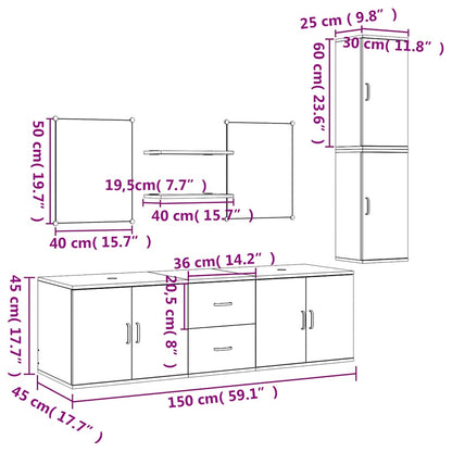 Set Mobili da Bagno 7 pz in legno multistrato