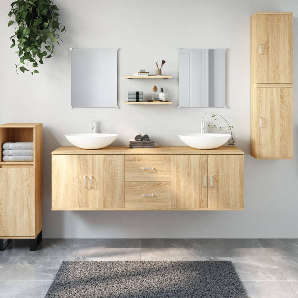 Set Mobili da Bagno 7 pz Rovere in Legno Multistrato | homemem39